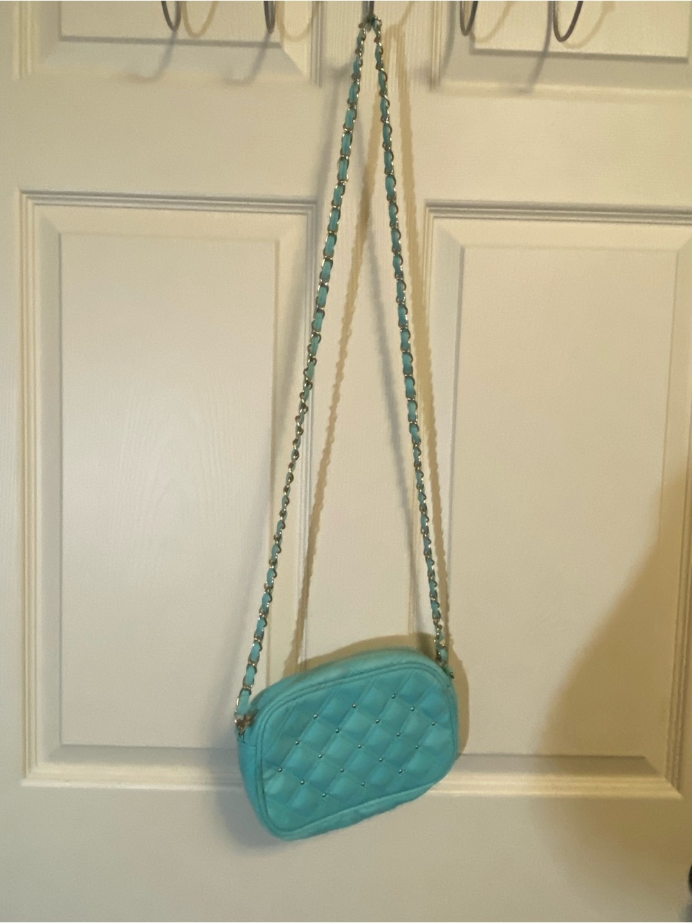 Turquoise Quilted Crossbody Shoulder Bag with Chain Strap